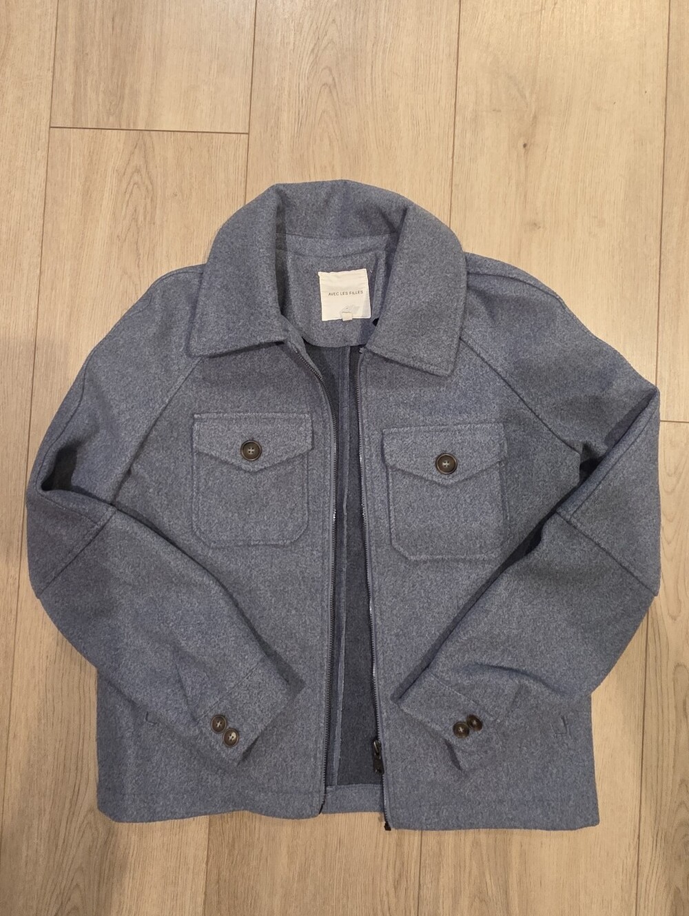 Avec Les Filles Women's Blue Wool Blend Zip Jacket Size S - Picture 1 of 5